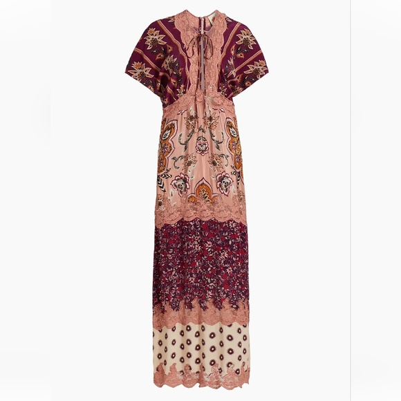 farm rio glam tapestry laces short-sleeve maxi dress Pink Ana Tapestry Maxi Dress FARM Rio